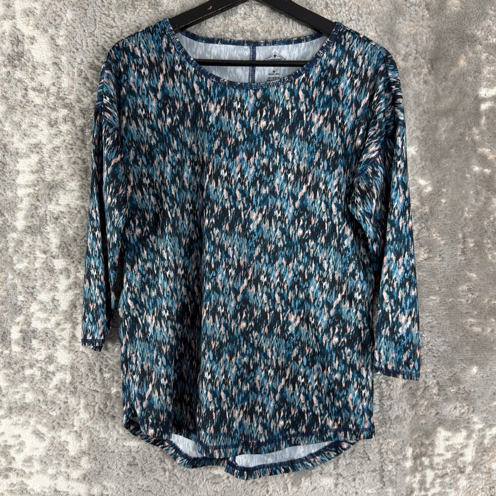 St John's Bay Sz M Quick-Dri Abstract Print Active T-Shirt Blue 3/4 Sleeve Women